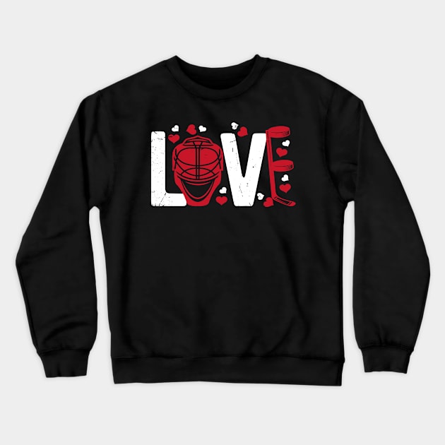 Ice Hockey Valentines Day Love Cute Gifts Boys Girls Goalie Crewneck Sweatshirt by Simplybollo